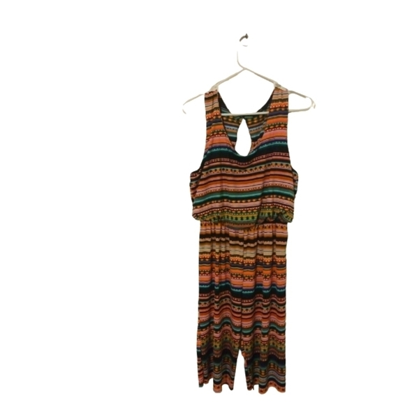 Expresso Aztec Pattern Multicolored Tank Elastic Gathered Waist Capri Romper XL - Picture 1 of 8